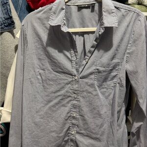 Apt. 9 Men's Narrow Navy and White Striped Button-Down Shirt